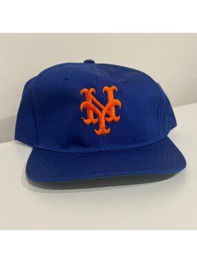 Vintage 1980s New York Mets Plain Logo Snapback Starter Blue Orange NOS NWOT